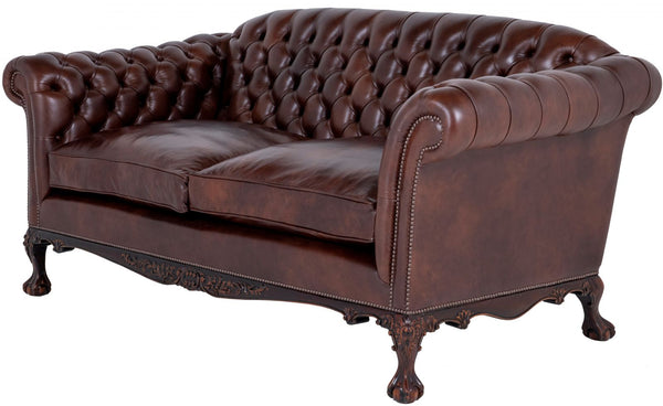 Dryden Traditional Buttoned Sofa In Windsor Mahogany
