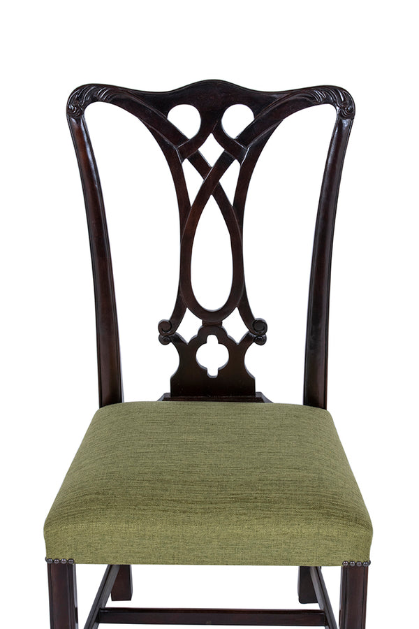 Chippendale Dining Chair Upholstered In Green Fabric