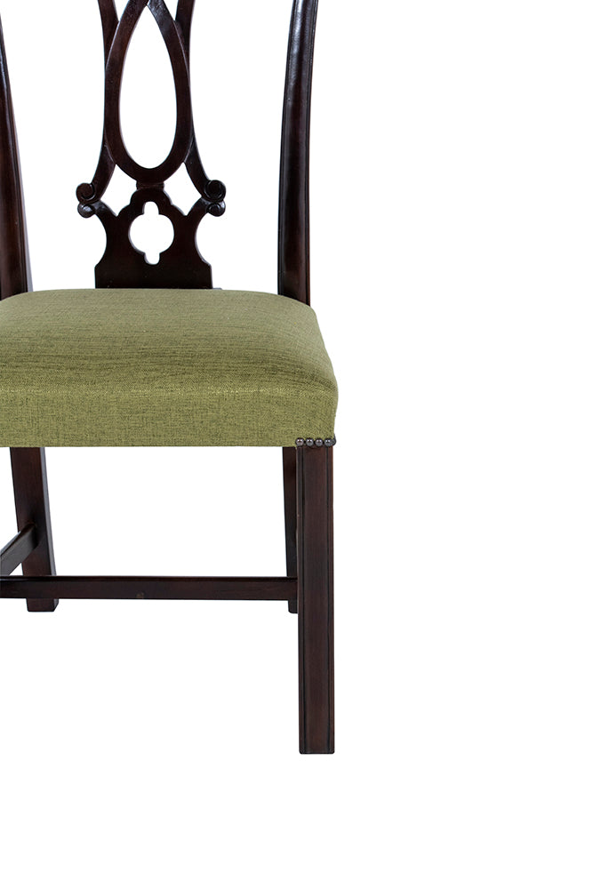Chippendale Dining Chair Upholstered In Green Fabric