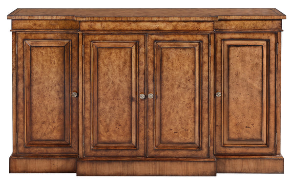 BURR OAK SHERATON STYLE BREAKFRONT SIDEBOARD