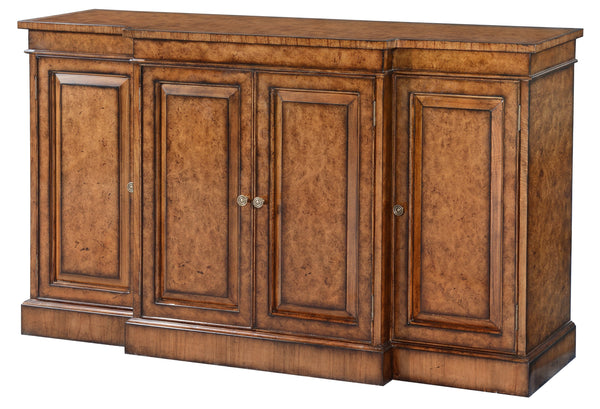 BURR OAK SHERATON STYLE BREAKFRONT SIDEBOARD