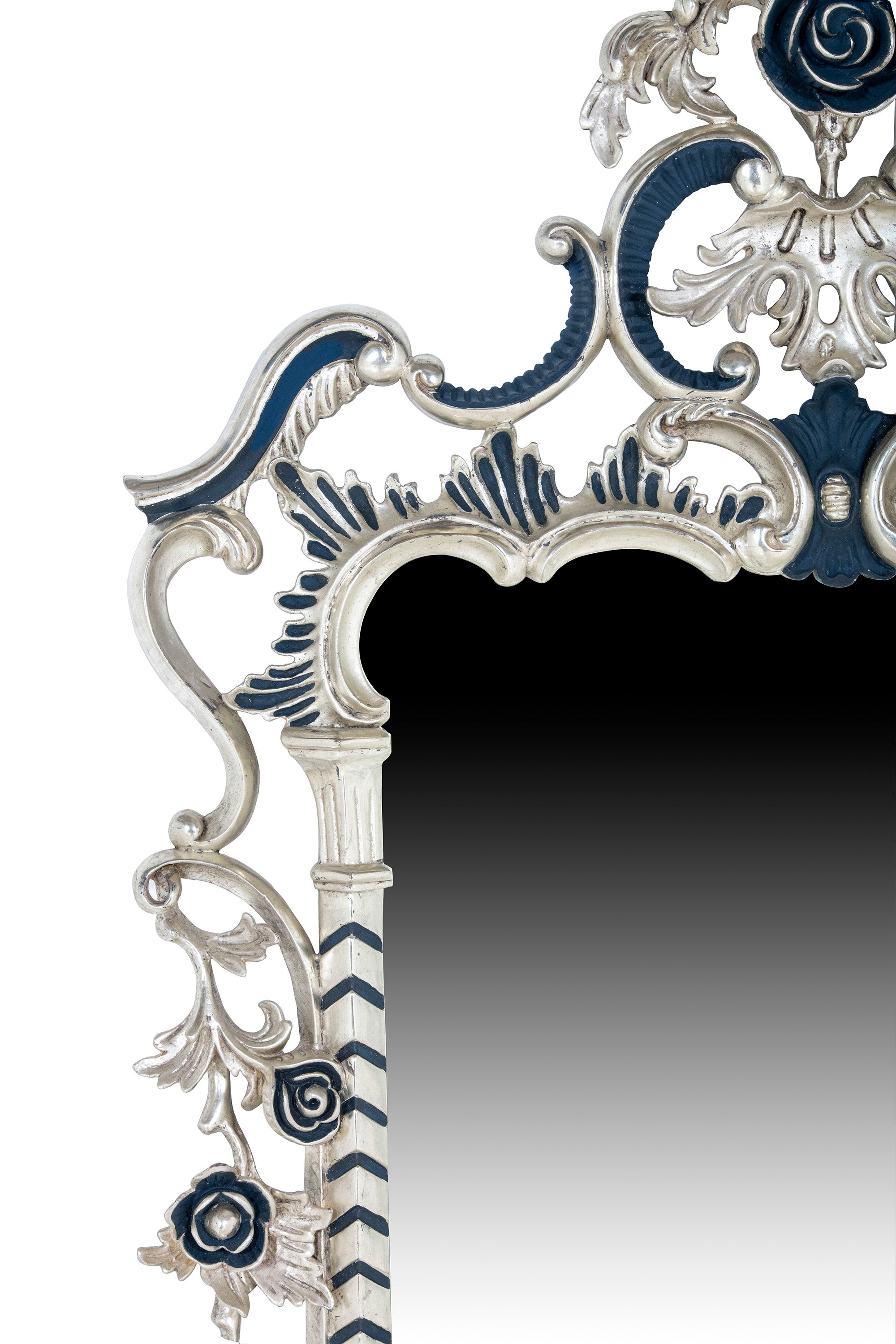 Mahogany Wall Mirror Water Gilded in White Gold Leaf