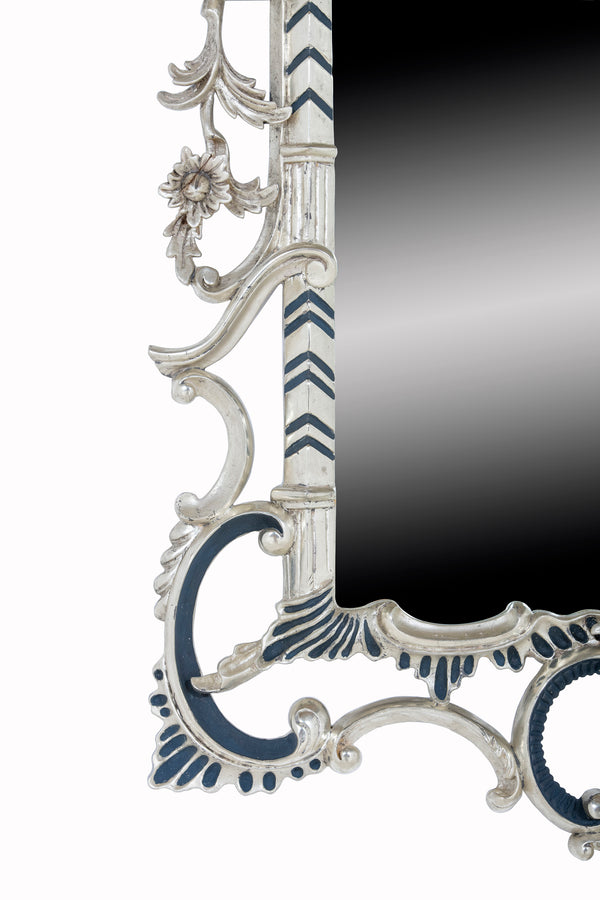 Mahogany Wall Mirror Water Gilded in White Gold Leaf